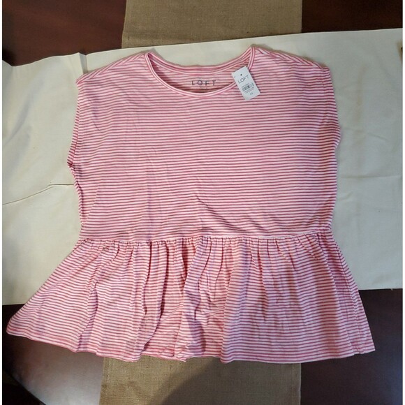 Loft NWT sleeveless peplum top 100% cotton Pink/White stripe Size XS fit to Lg - Picture 1 of 6